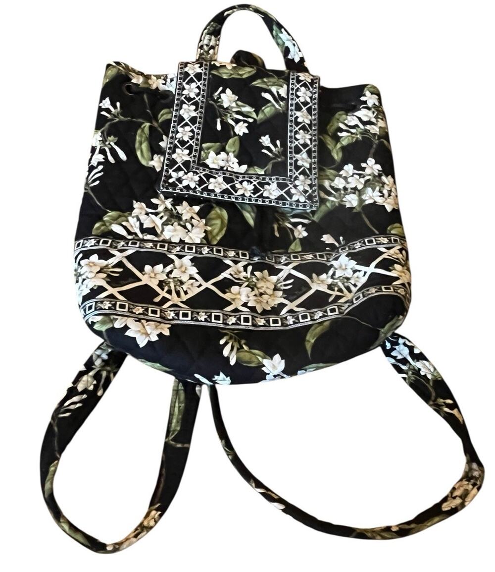 Vera BradleyVintage Black & White Floral Backpack Jasmine Drawstring VGC